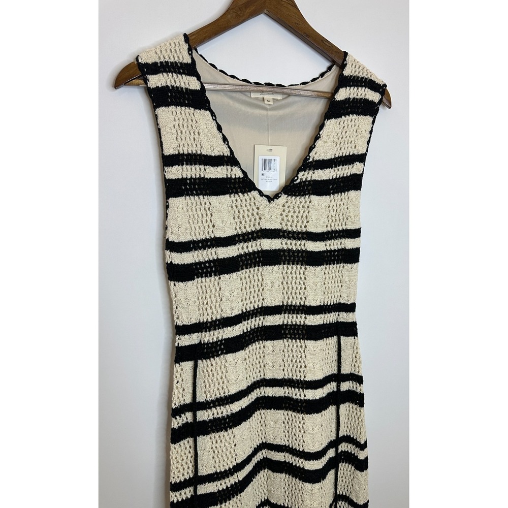 New Elan Stripe Cotton Blend Midi Cover-Up Dress Crochet Natural Black Size XL - Picture 4 of 16